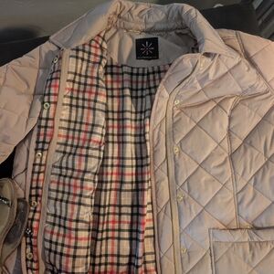 Isaac Mizrahi Beige Quilted Bomber Jacket